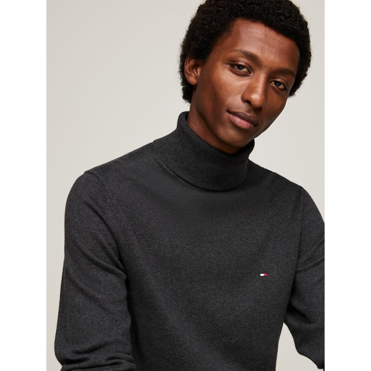 Pull col roulé en coton pima et cachemire gris foncé, TOMMY HILFIGER