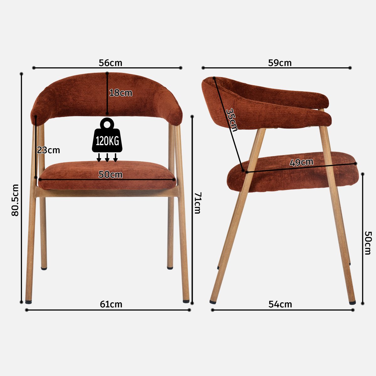 Lot de 2 chaises de salle à manger fauteuil scandinave, BONNIE rouge, MEUBLES COSY