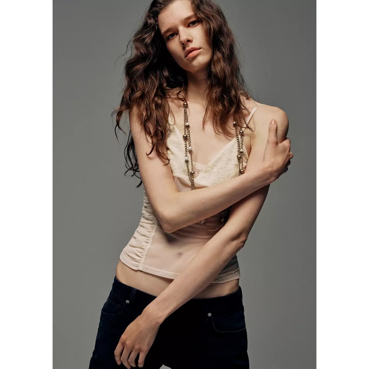 Collier double détail de perles or, MANGO