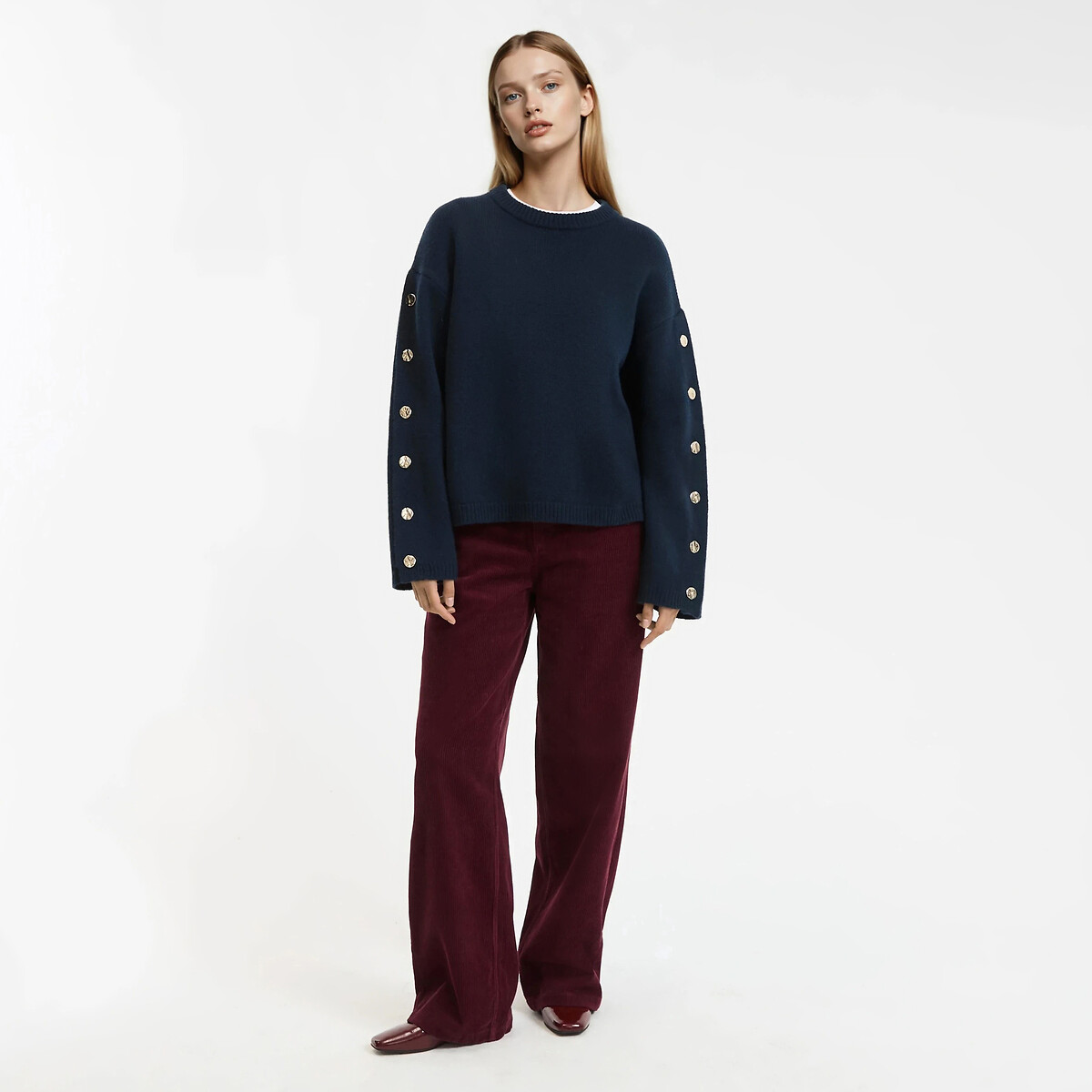 Knitted Wool Jumper with Crew Neck navy blue, LA REDOUTE COLLECTIONS