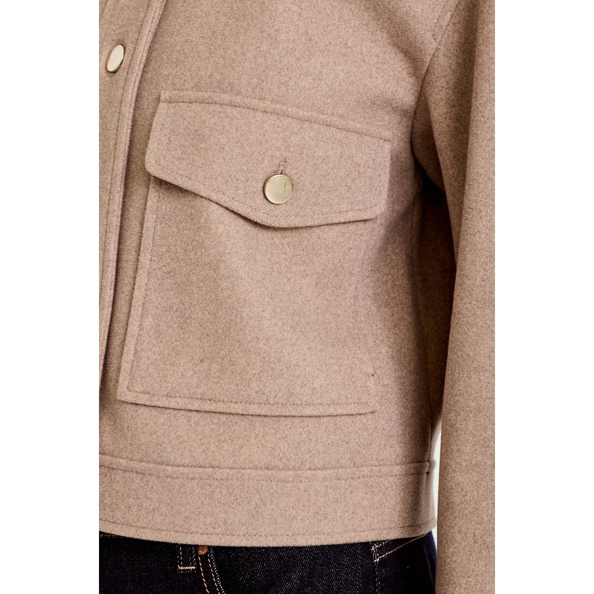 Veste droite cropped col tailleur taupe, CACHE CACHE
