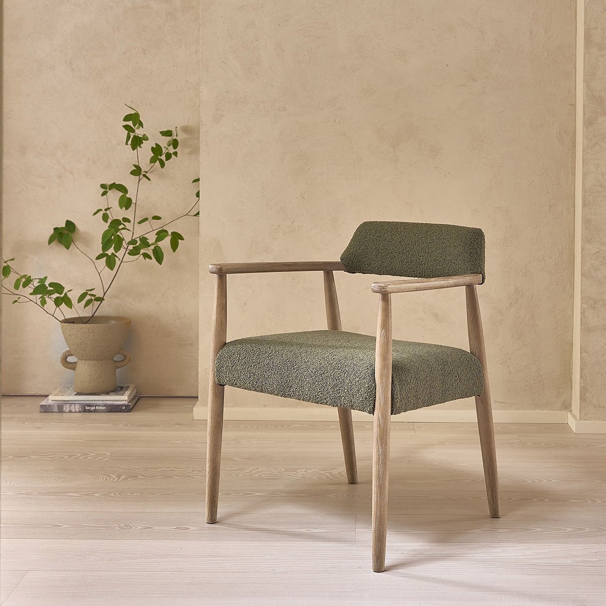 Lot de 2 chaises en bois de chêne et bouclette LUISA kaki, BERAH GETAH
