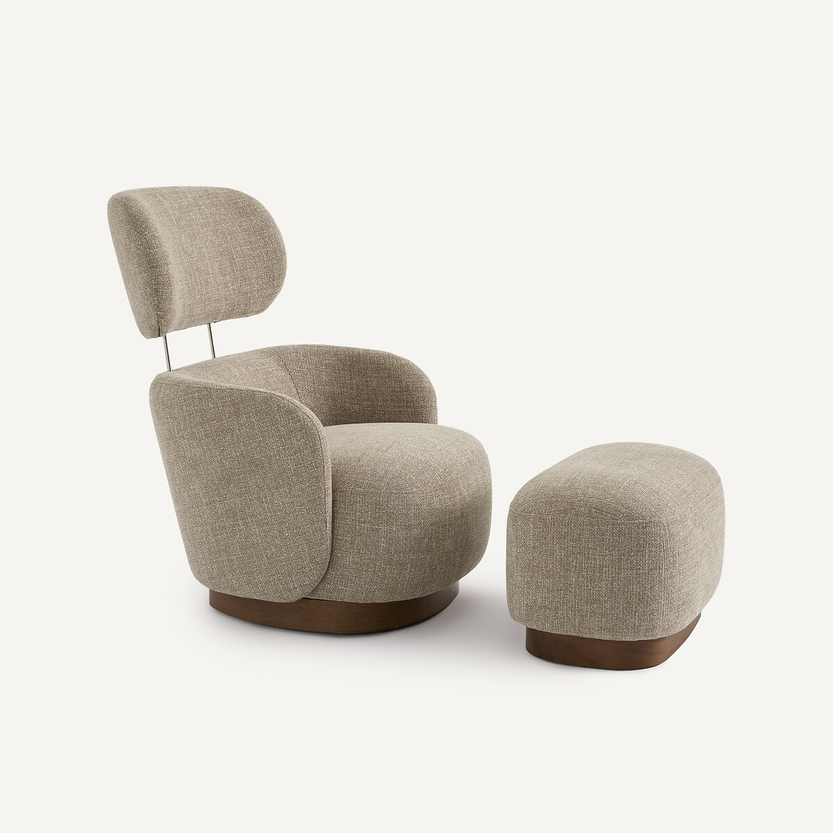Sillón giratorio con reposapiés, en tela jaspeada y chapa de nogal, JESPER marrón glacé, AM.PM