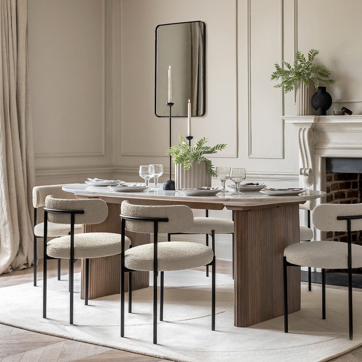 Manor Large Carrera Marble and Mango Wood Dining Table (Seats 6) grey, ÉDITÉ