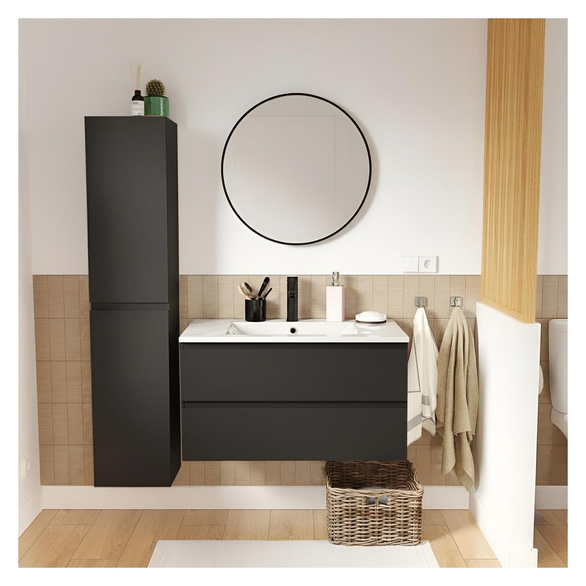 Ensemble meuble simple vasque 80cm SORRENTO noir satiné, MOB IN