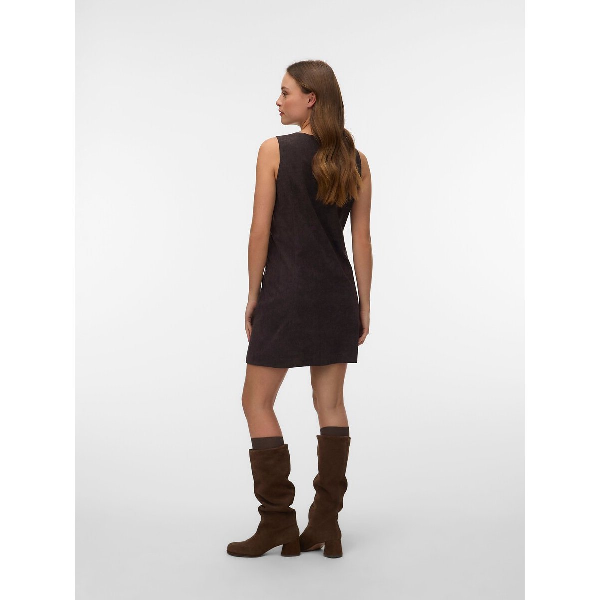 Robe en velours sans manches marron chocolat, VERO MODA