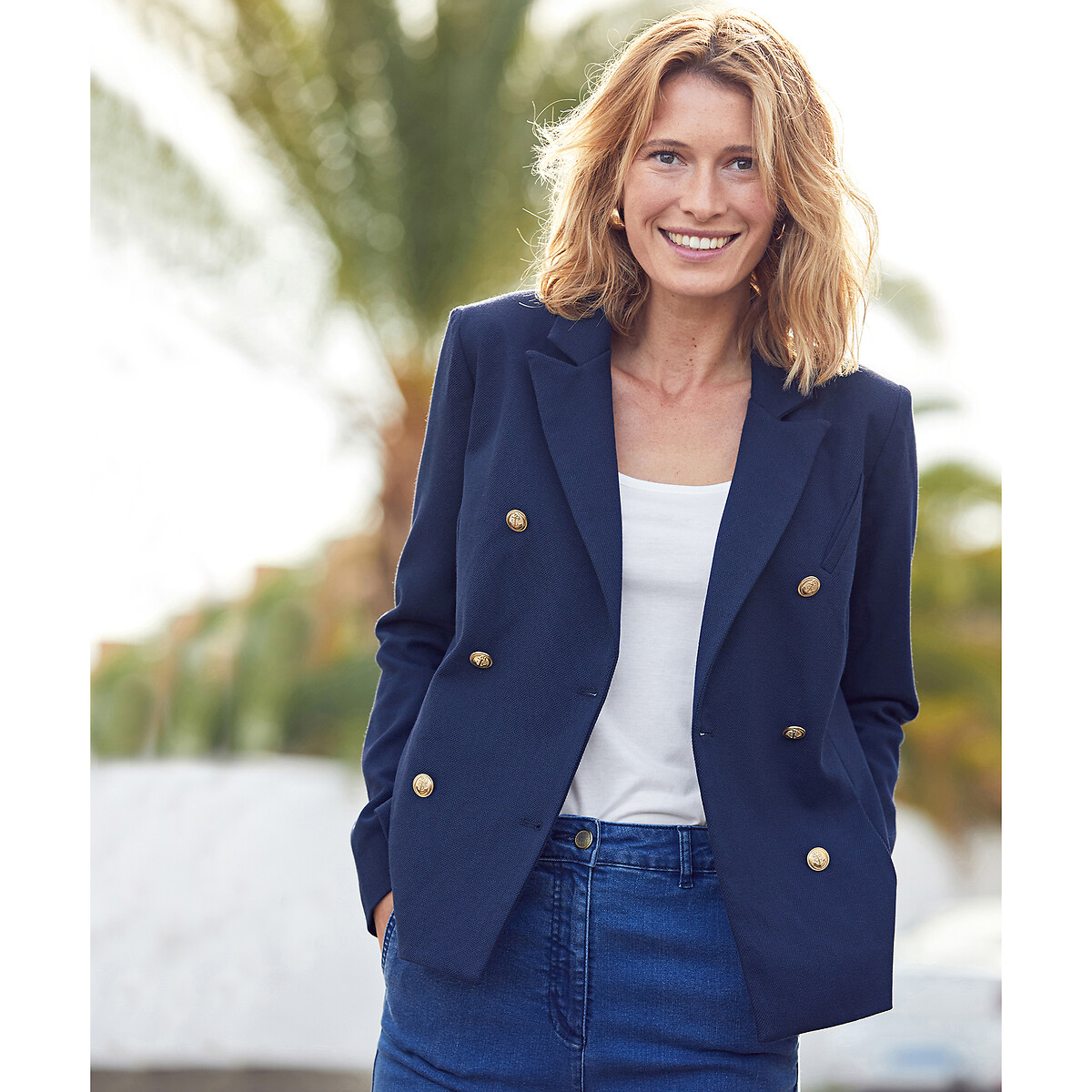 Fitted Double-Breasted Blazer navy, ANNE WEYBURN