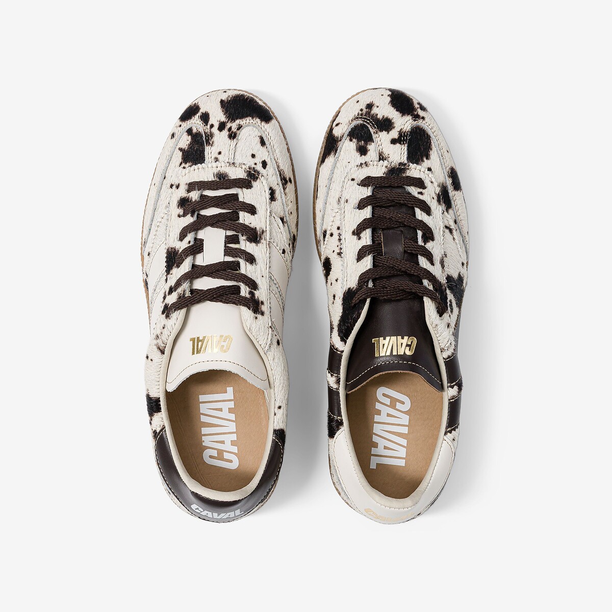 Baskets en cuir blanc/marron, CAVAL