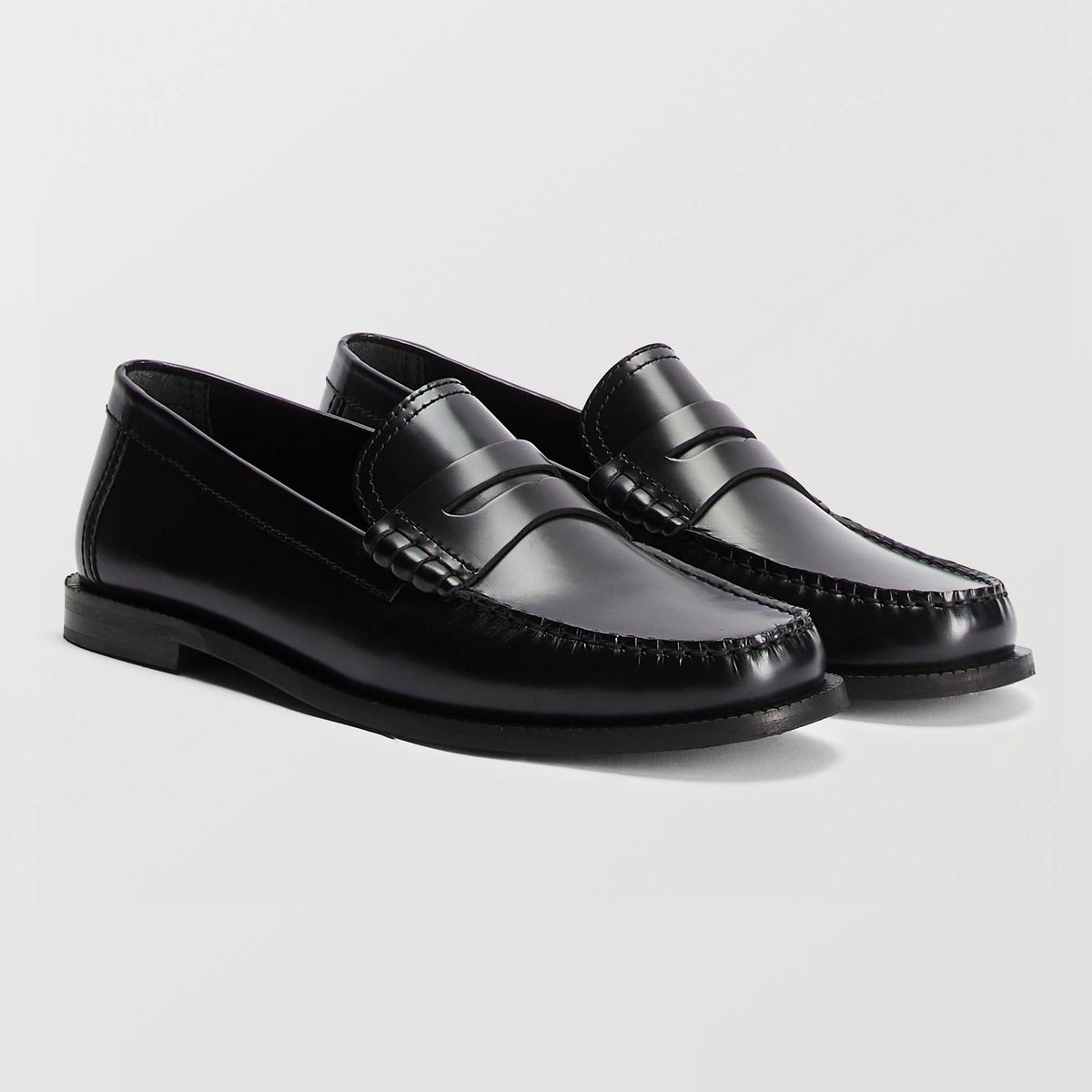 Mocassins en cuir noir, MONOPRIX