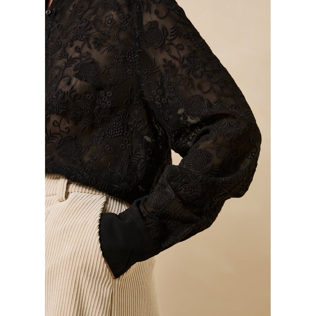 Chemise brodée manches longues noir, LA FEE MARABOUTEE