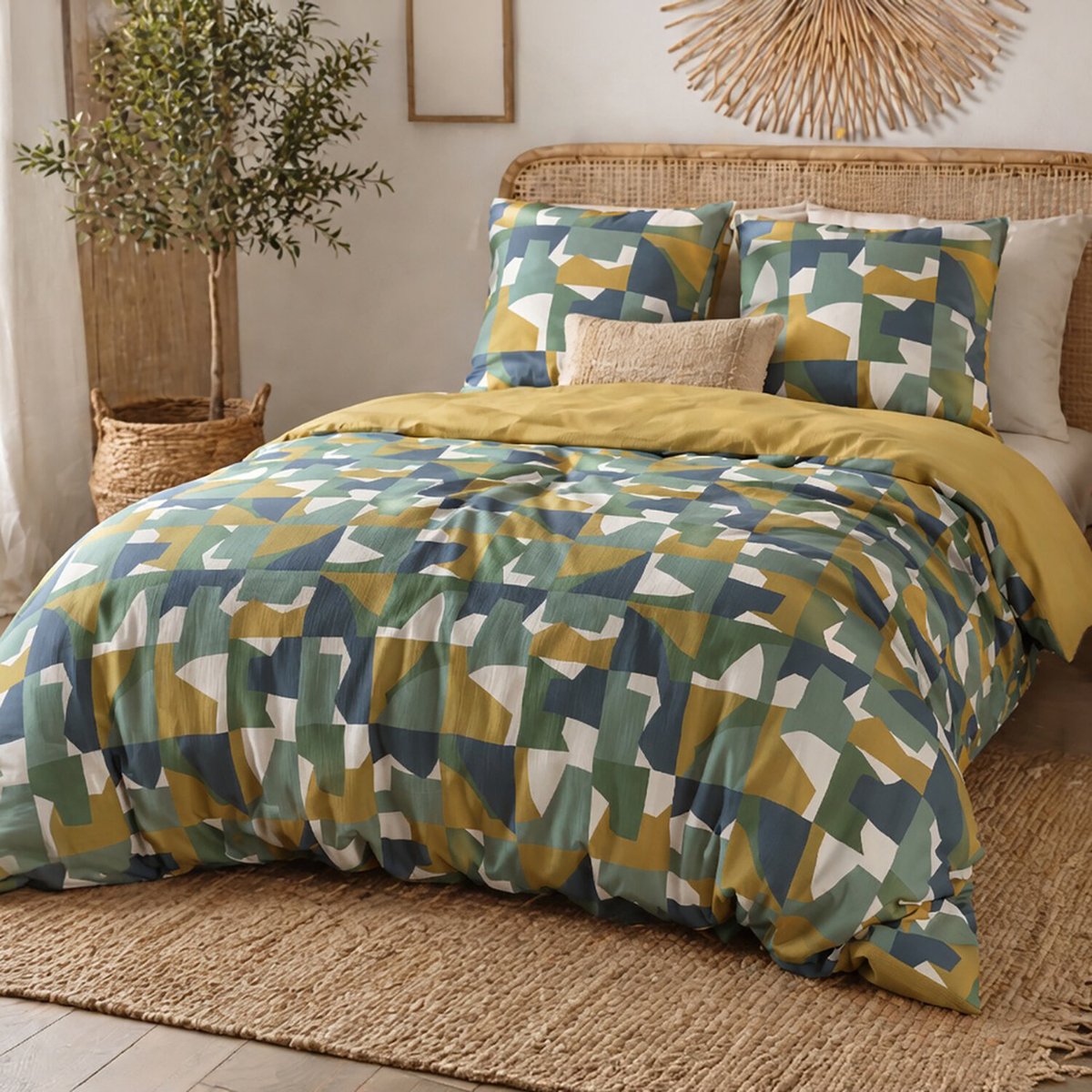 Parure housse de couette 3pcs 100% coton, MARIUS marron, C DESIGN HOME TEXTILE