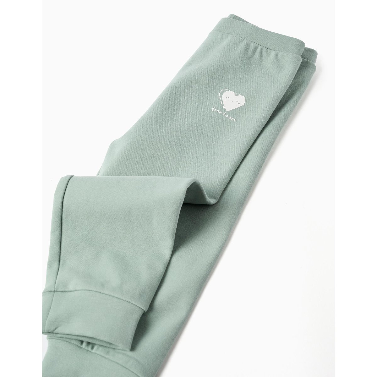 Pantalon en molleton avec doublure en coton peigné et imprimé cœur vert, ZIPPY