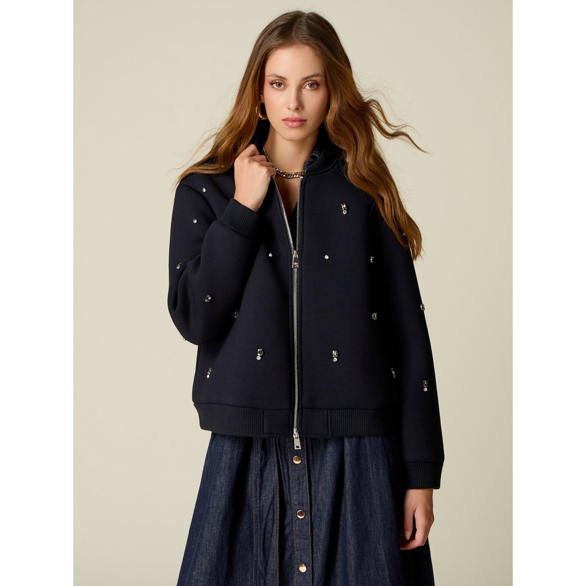 Blouson bomber avec chatons bleu, OLTRE