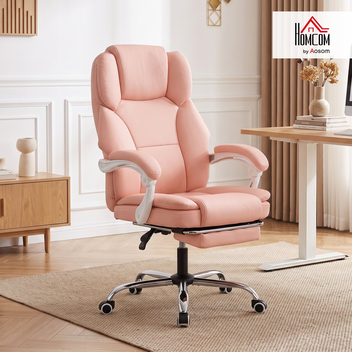Chaise de bureau Cuir synthétique adapté aux rose, HOMCOM