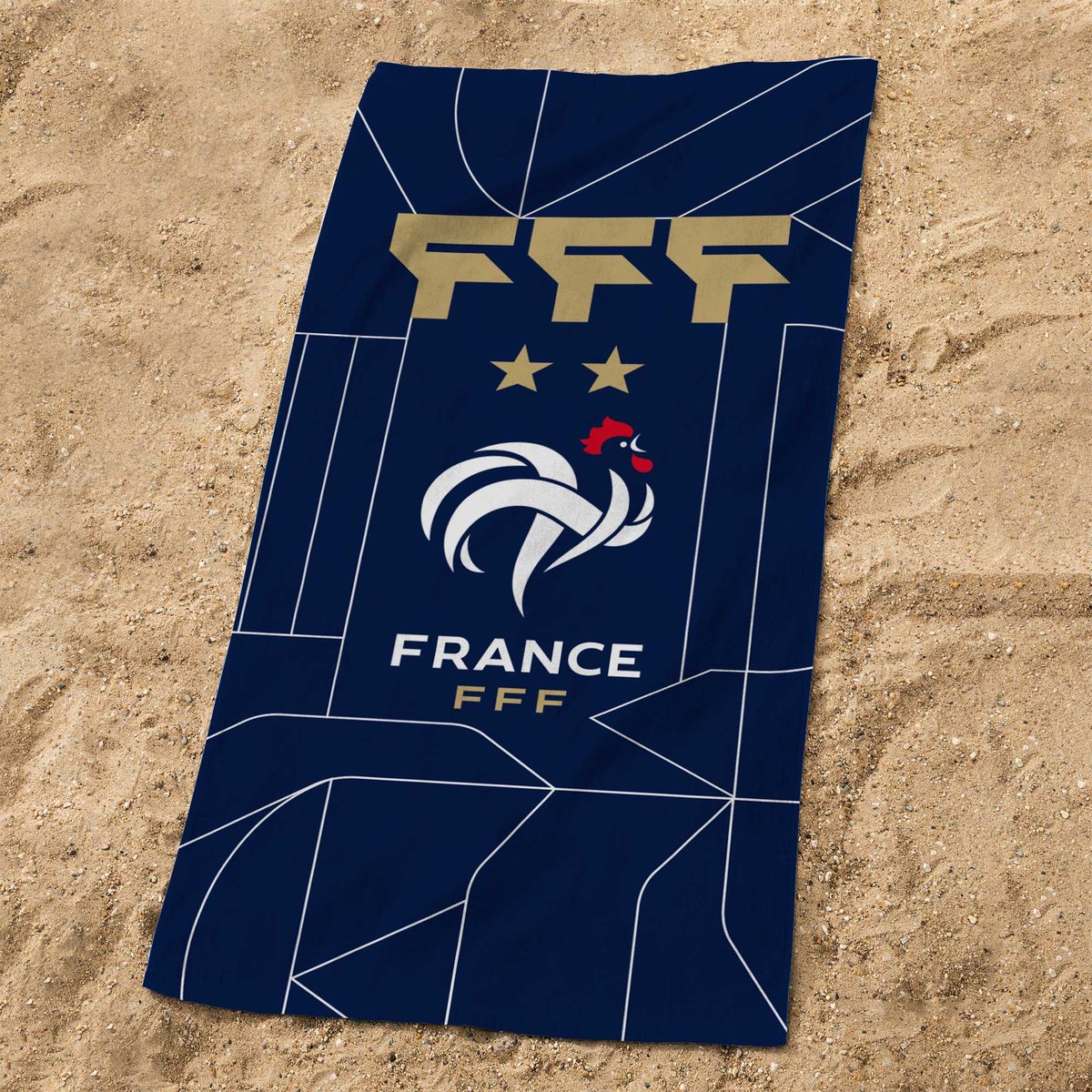 Serviette de bain et de plage imprimé 100% coton, Équipe de France de Football CONSTRUCTION bleu marine, FFF