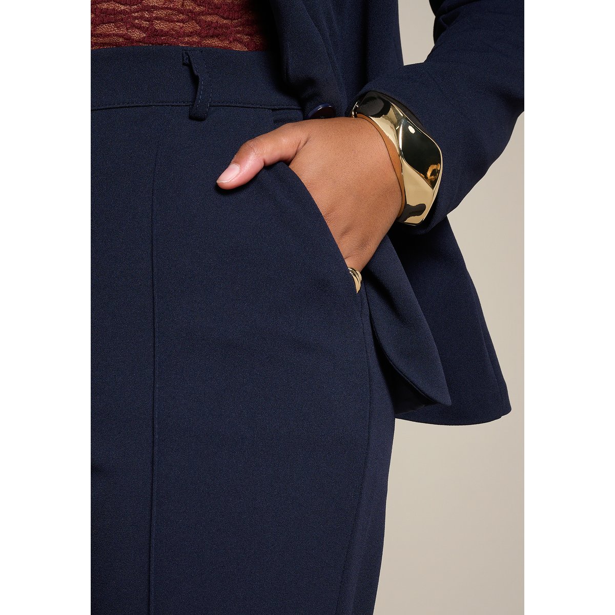 Pantalon droit taille haute bleu marine, LOLALIZA