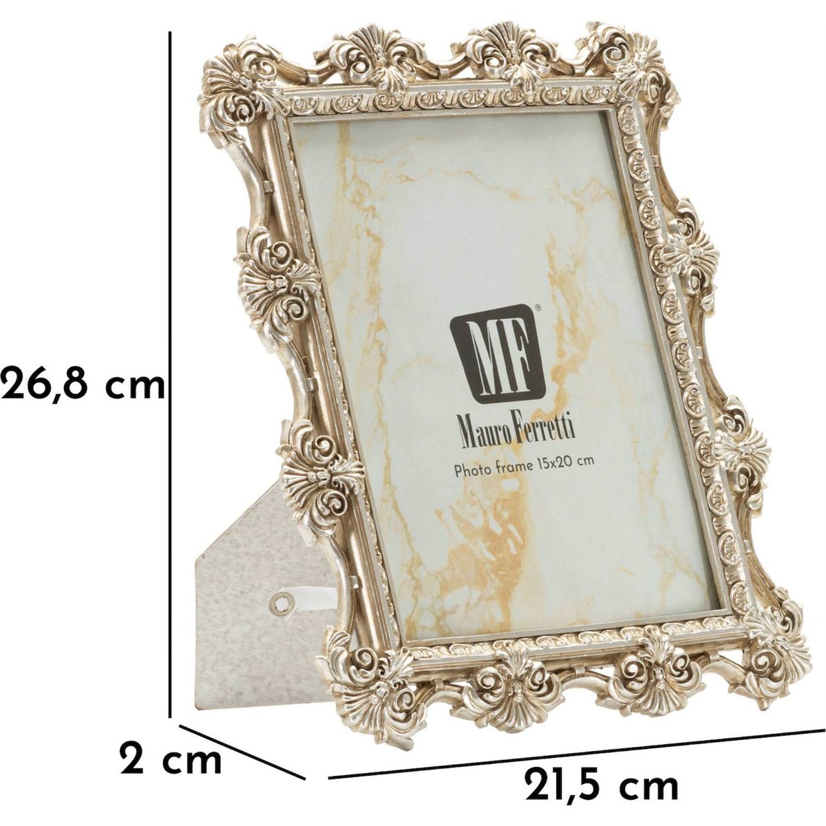 Cadre photo baroque ornements sous verre GLAM argenté, RECOLLECTION