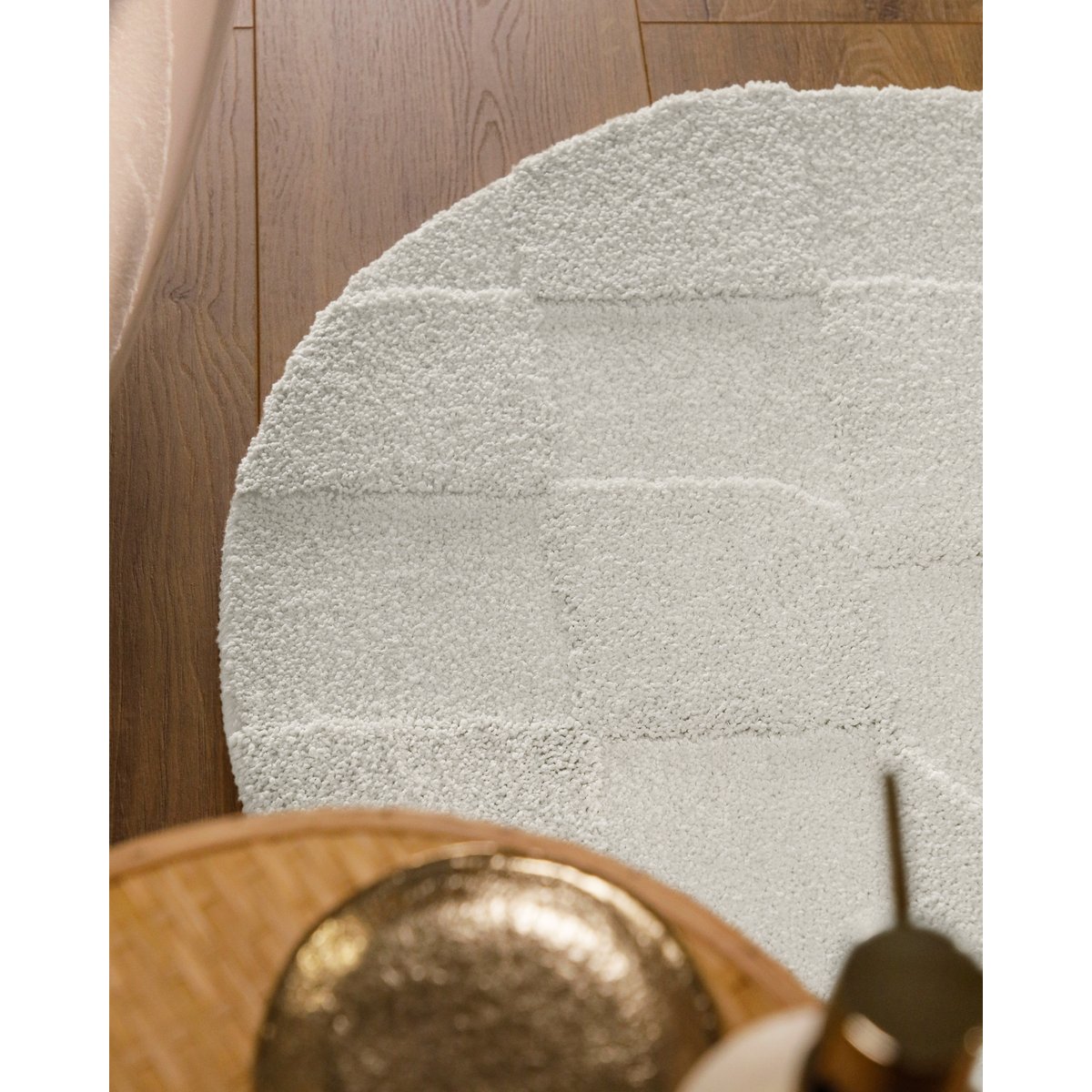 Tapis de bain uni rond, relief, antidérapant , Davie blanc, WECON HOME
