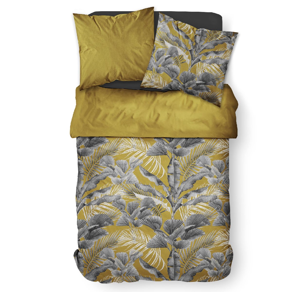 Parure de lit coton 2 personnes imprimé jungle SUNSHINE marron, TODAY