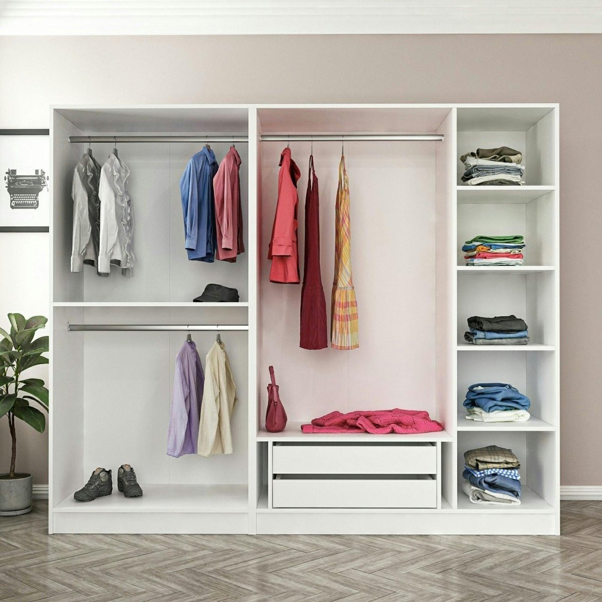 Armoire dressing design blanc 5 portes verre H 210 cm BYRON blanc, PIER IMPORT