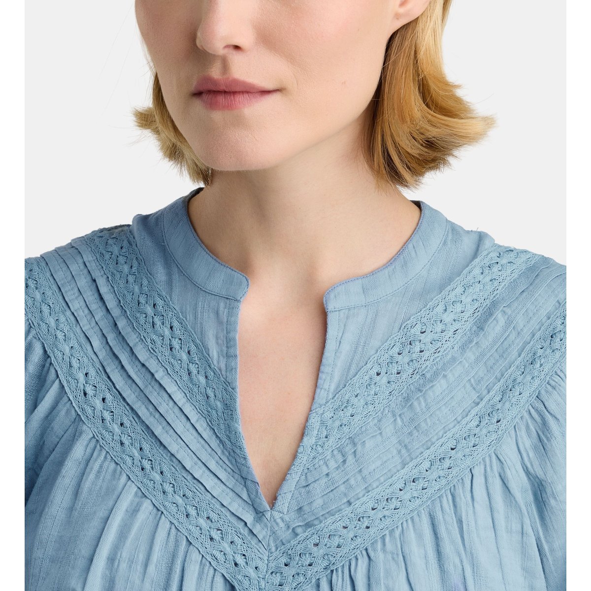Top cascavel brodé en dobby de coton bio bleu foncé, GALERIES LAFAYETTE