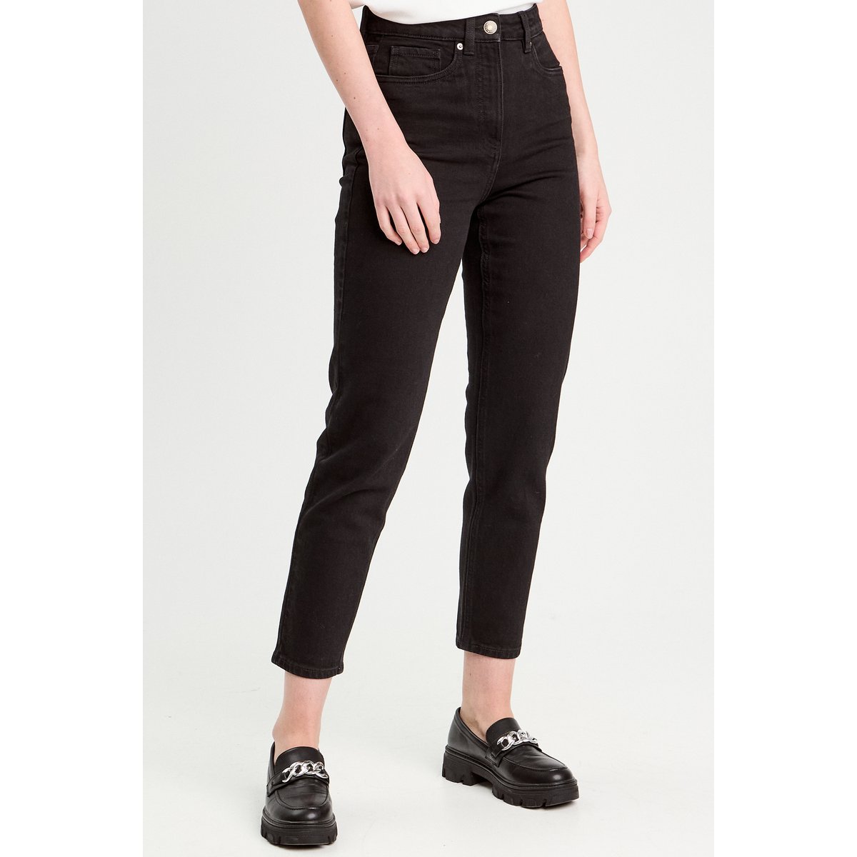 Jeans mom slim stretch denim noir, CACHE CACHE