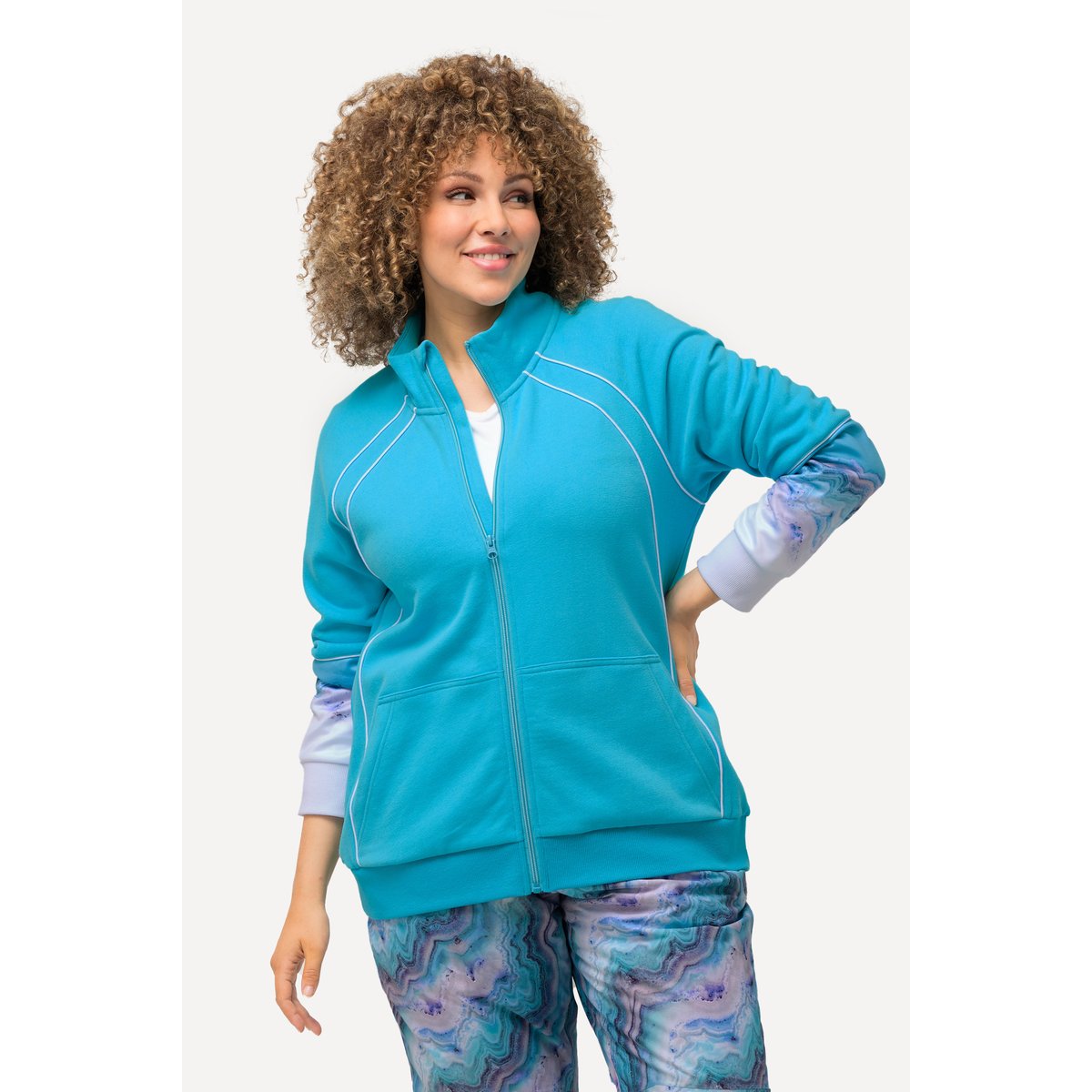 Veste en molleton à col montant turquoise clair, ULLA POPKEN
