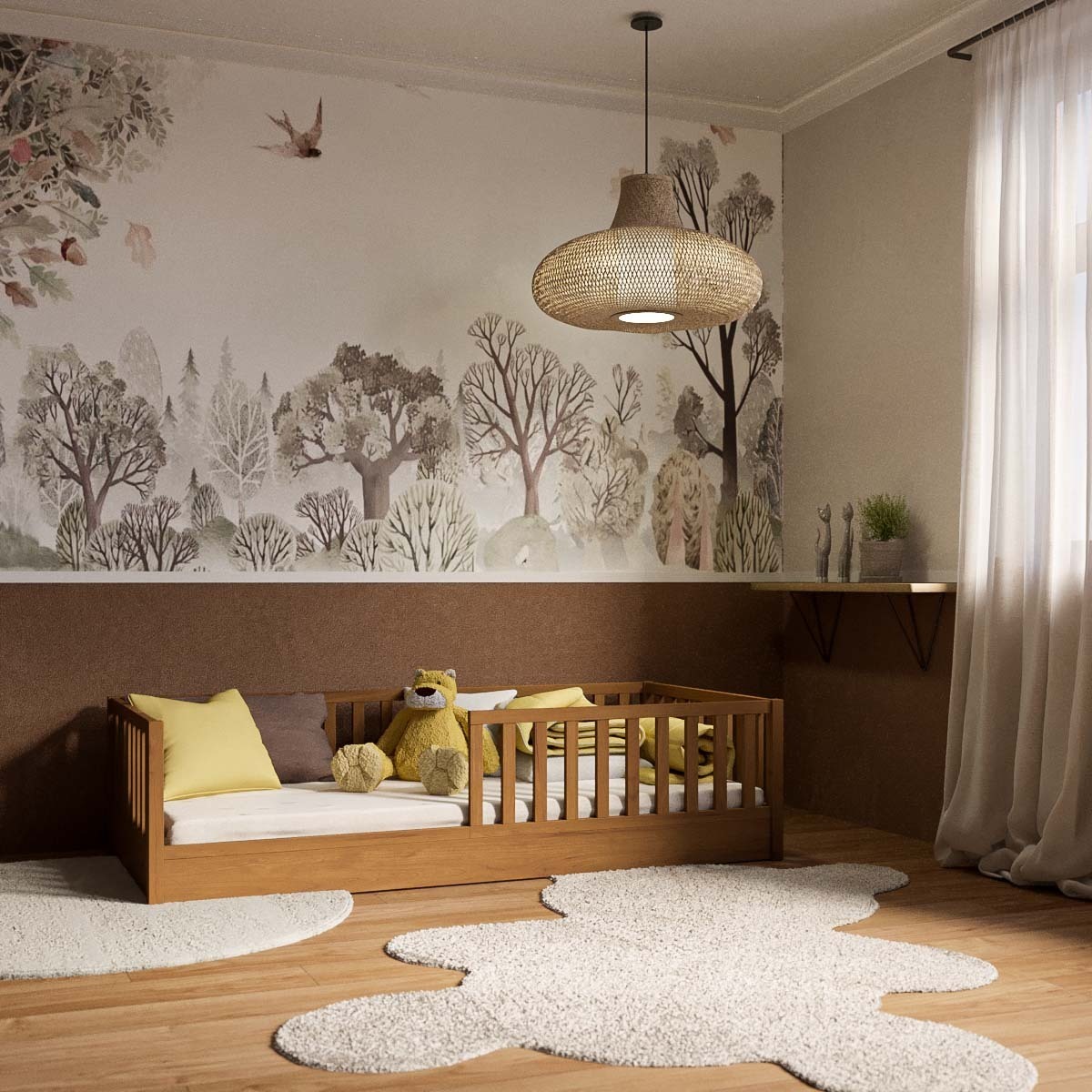 Lit enfant Montessori Bois massif  ROMEO noisette, AKITEN RETAIL