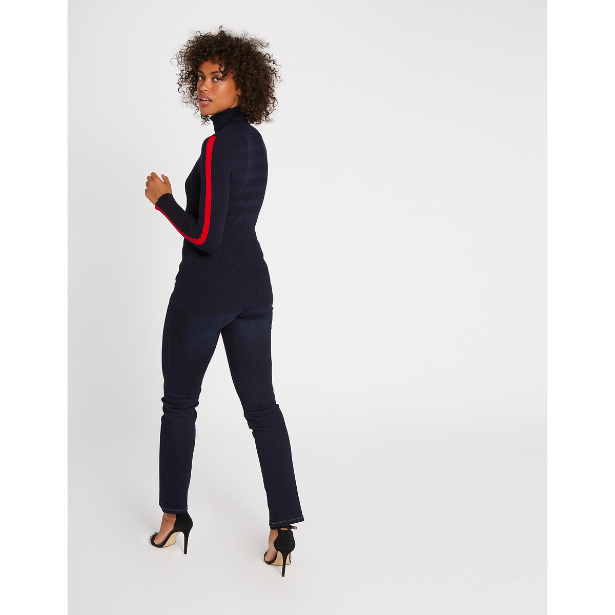 Fine Knit Turtleneck Jumper navy/red, MORGAN