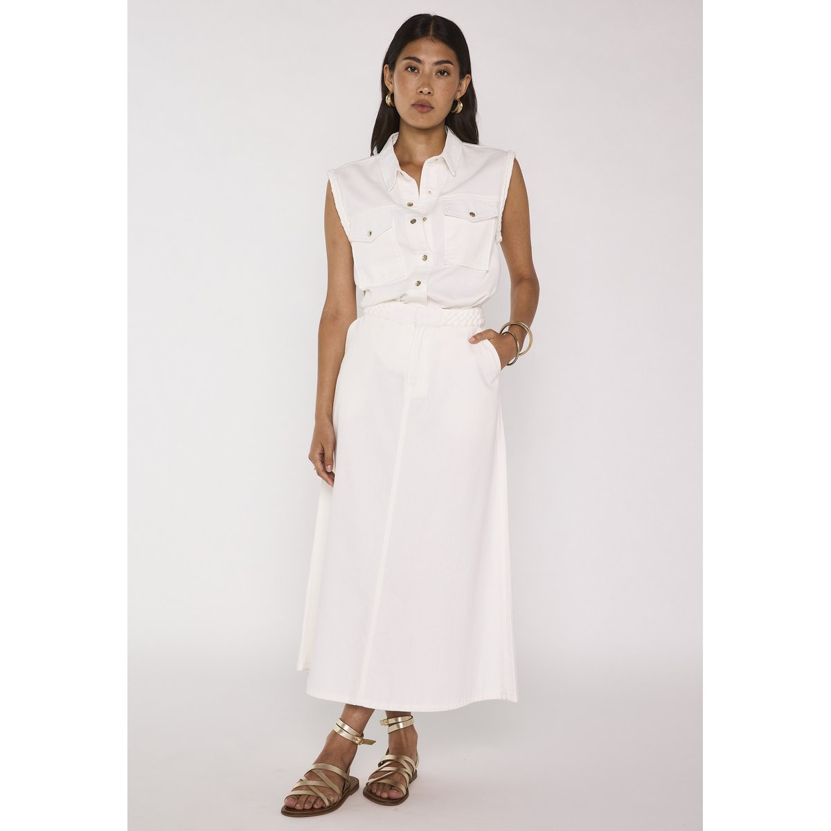 Jupe midi tressée en coton ORCHYDEE blanc, Maison 123