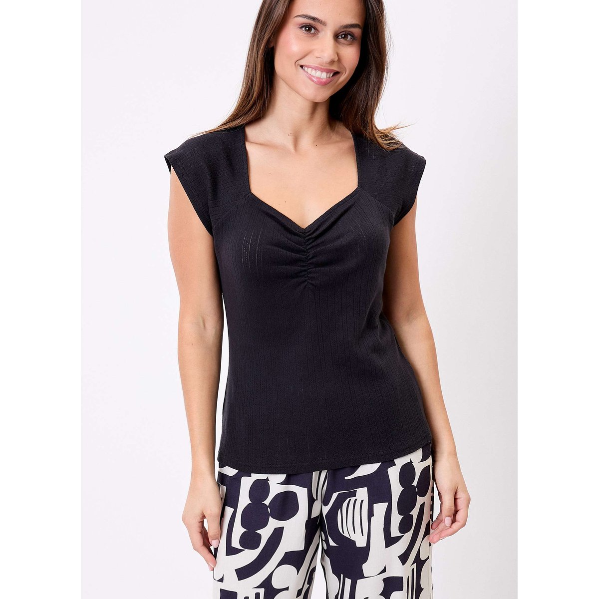 T-shirt col rétro coton bio FELICIE noir felicie, PRINCESSE NOMADE