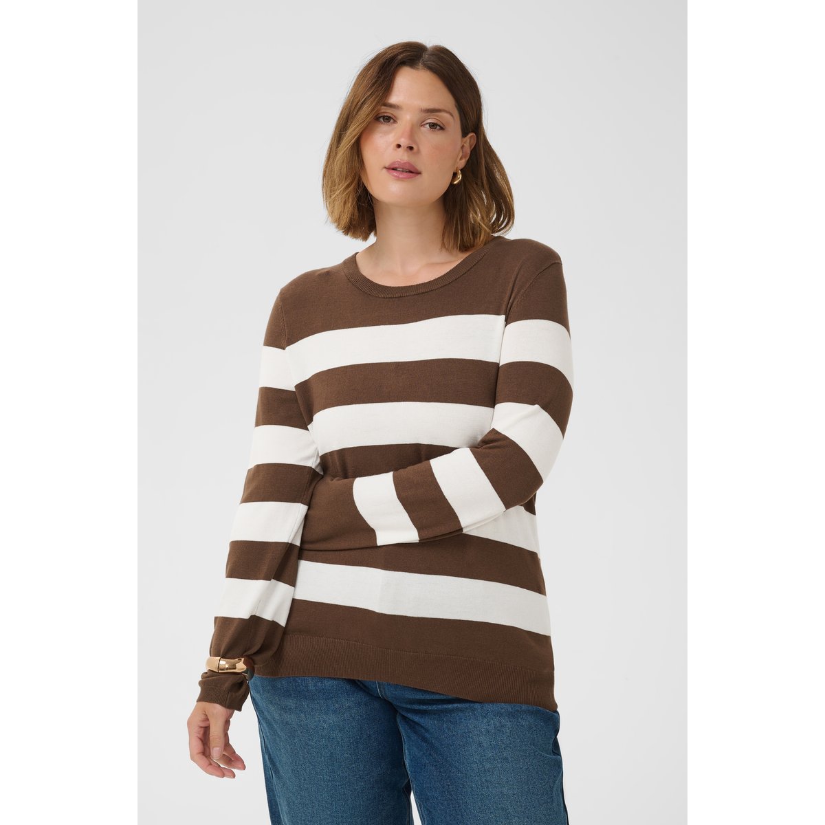Pullover tricoté vert blanc carafe/chalk wide stripe, KAFFE CURVE