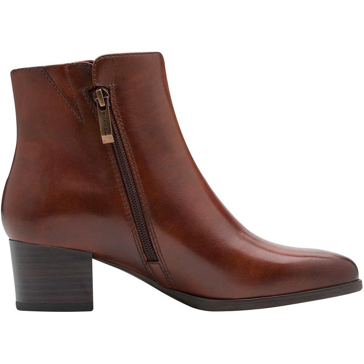 Bottines zippées en cuir marron, TAMARIS