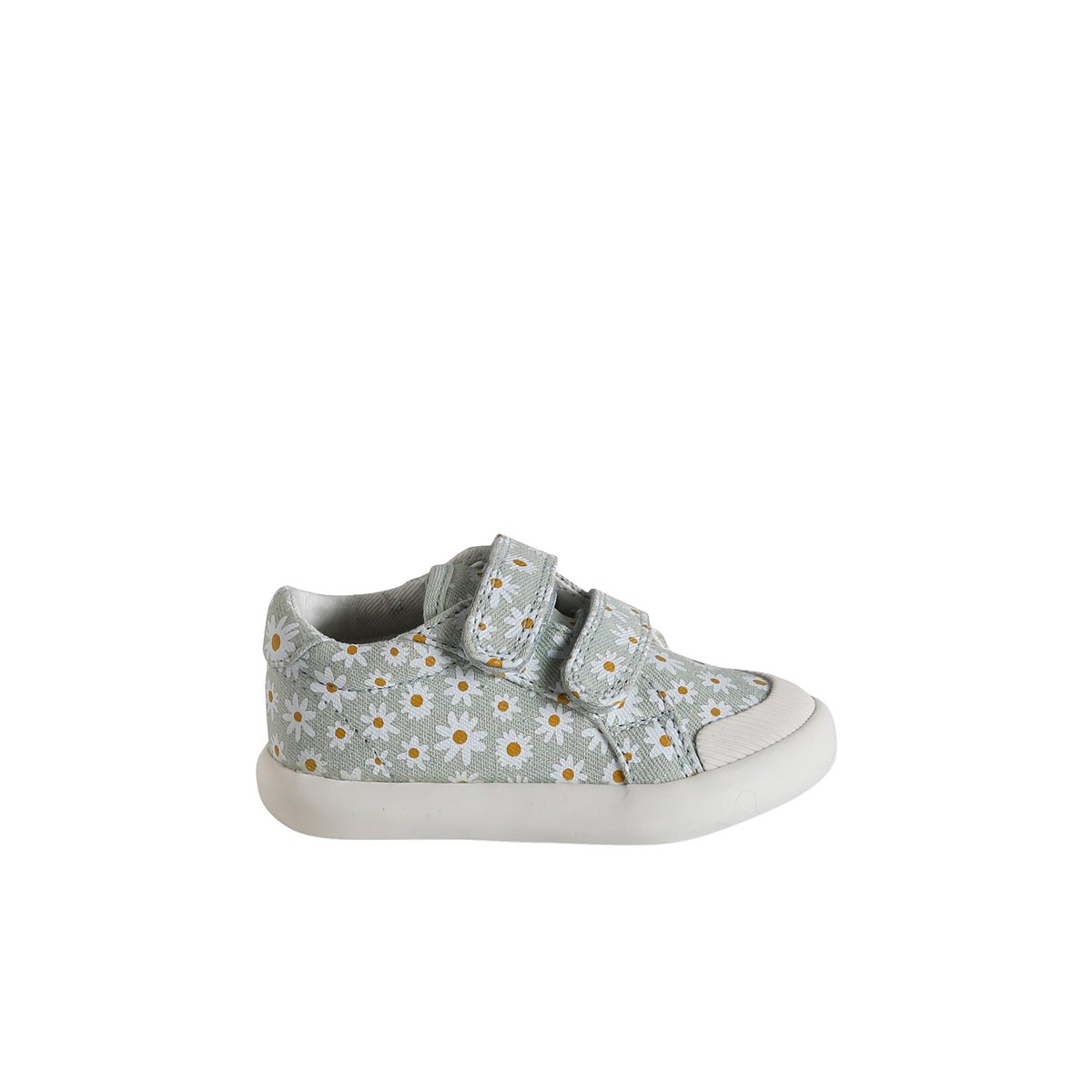 Baskets scratchées bébé en toile bleu imprimé marguerites, VERTBAUDET