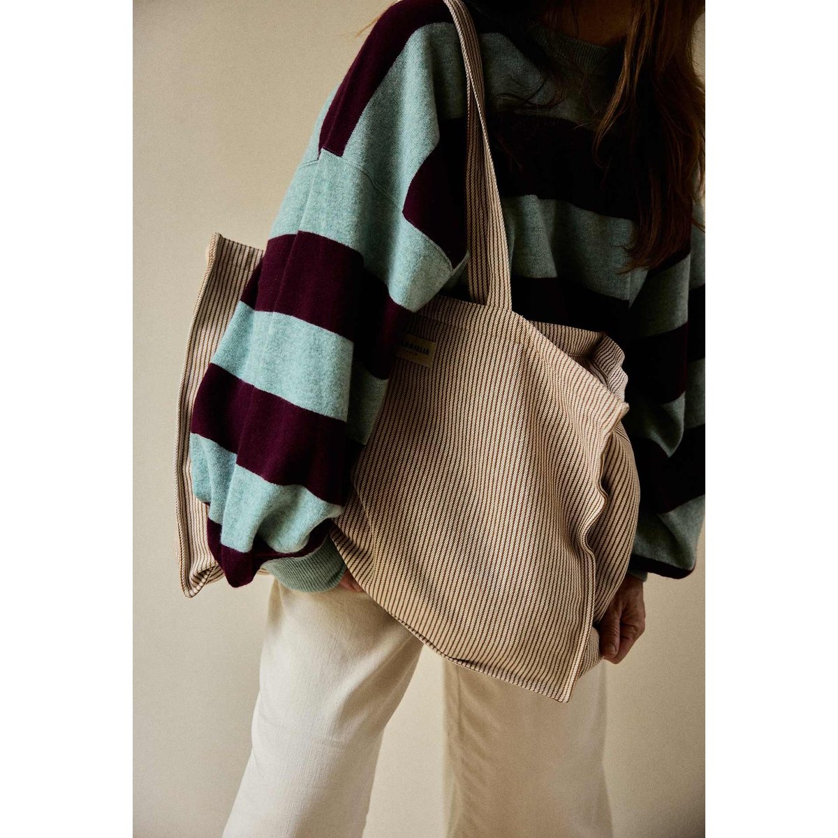 Sac week-end en coton, RAYURES beige argile, GABRIELLE PARIS