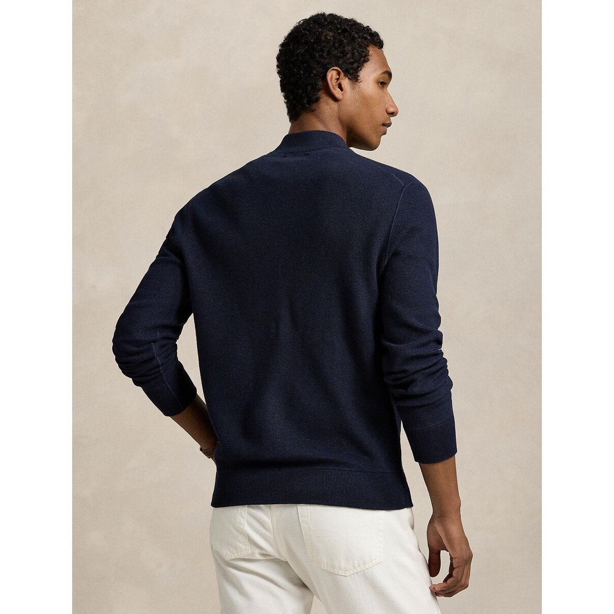 Gilet zippé, en coton piqué, Regular Fit marine chiné, POLO RALPH LAUREN