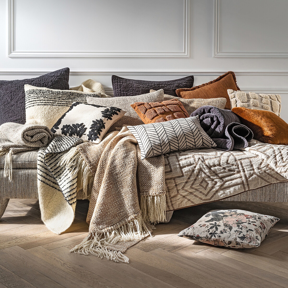Housse de coussin en lin et coton Kamsy naturel/écru, AM.PM
