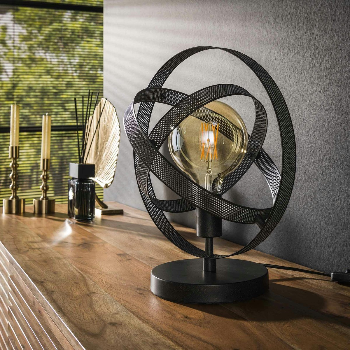 Lampe à poser industrielle forme globe RALF anthracite, PIER IMPORT