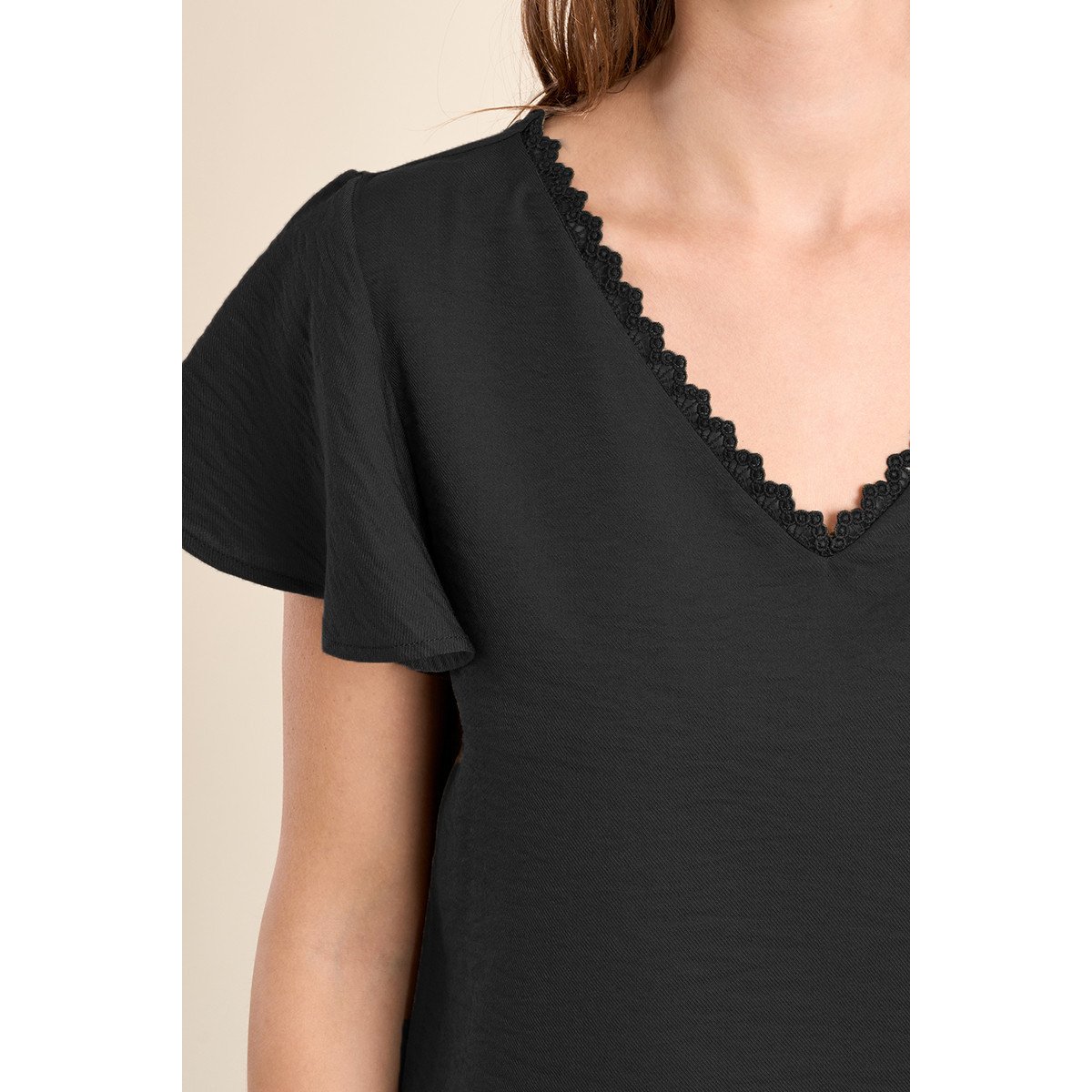 T-shirt décontracté, col brodé noir, MOLLY BRACKEN
