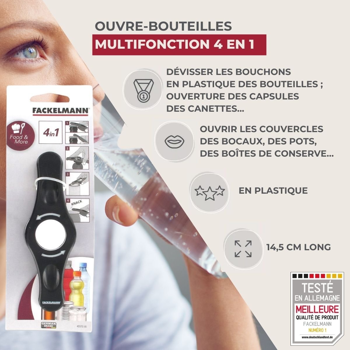Ouvre bouteille 4 en 1 noir, FACKELMANN