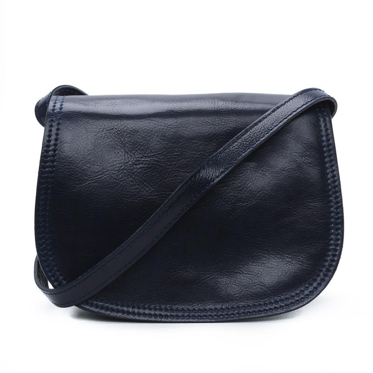 Sac bandoulière en cuir lisse italien SPENCER bleu foncé, OH MY BAG