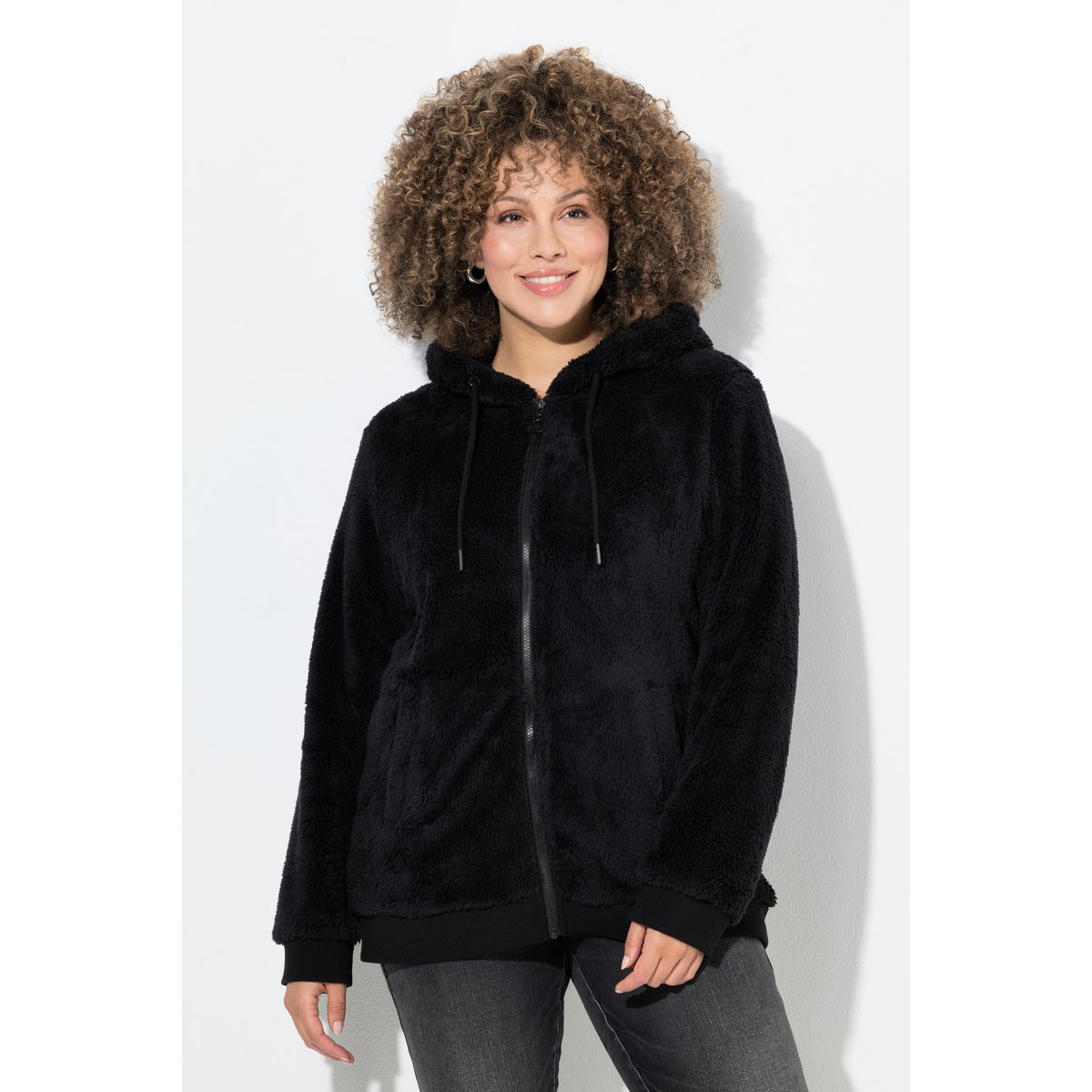 Veste à capuche en polaire bouclée noir, ULLA POPKEN