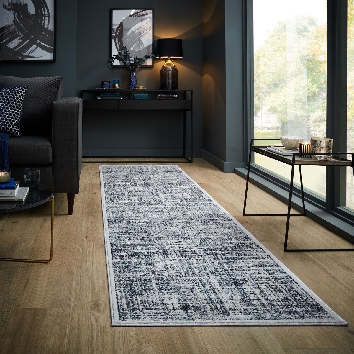 Tapis de couloir moderne ECHO bleu, NOVATREND