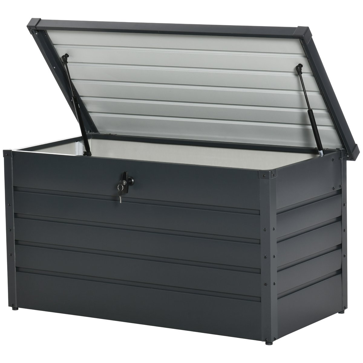 Coffre de jardin grande taille 120x62x62cm verrouillable acier anthracite gris, OUTSUNNY