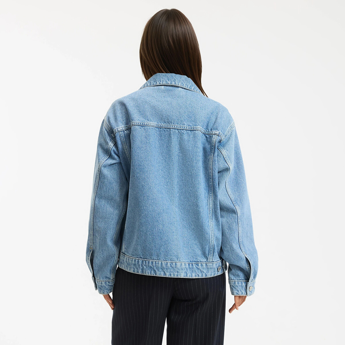 Oversized jeansvest met knopen blauw bleached, LA REDOUTE COLLECTIONS