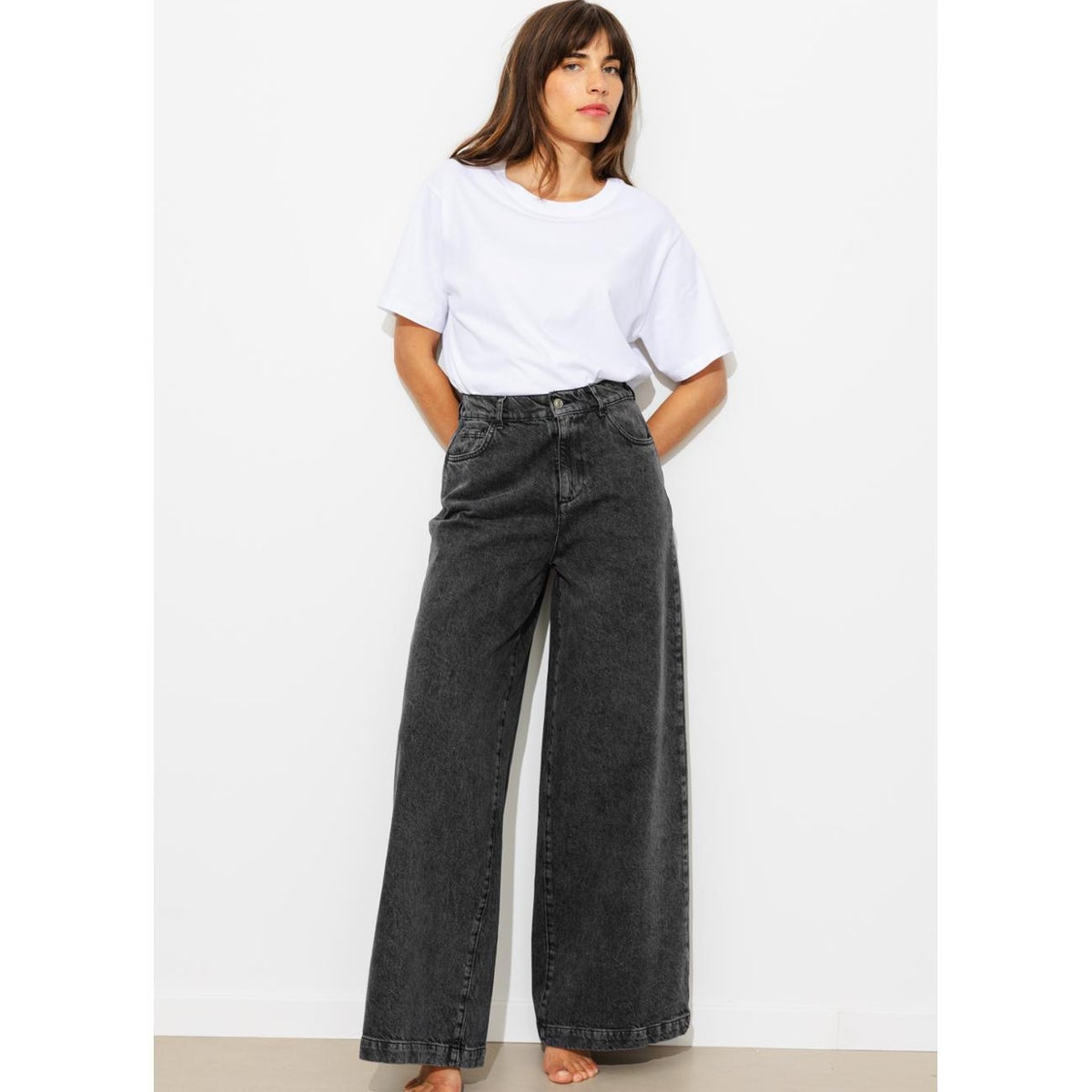 CESAR jean large taille haute noir, PROMOD