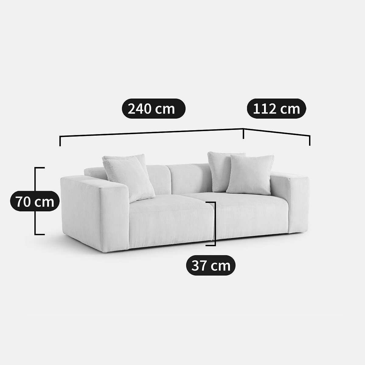 Canapé droit, 3 places, en velours côtelé XL, LIORA ecru, LA REDOUTE INTERIEURS