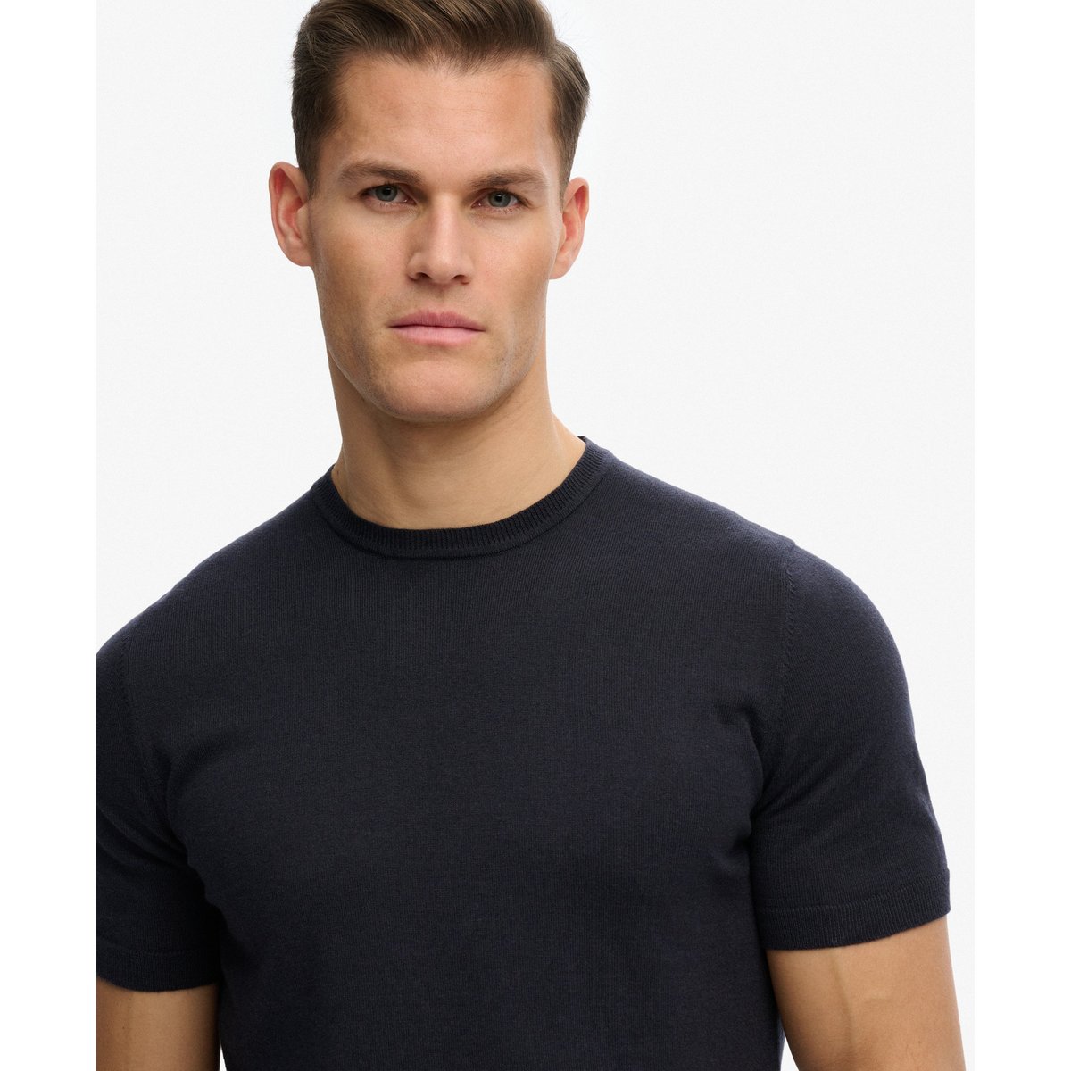 T-shirt en maille premium bleu marine foncé, SUPERDRY