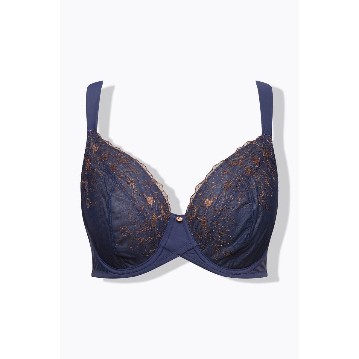 Soutien-gorge à armatures, broderie florale bleu nuit, ULLA POPKEN