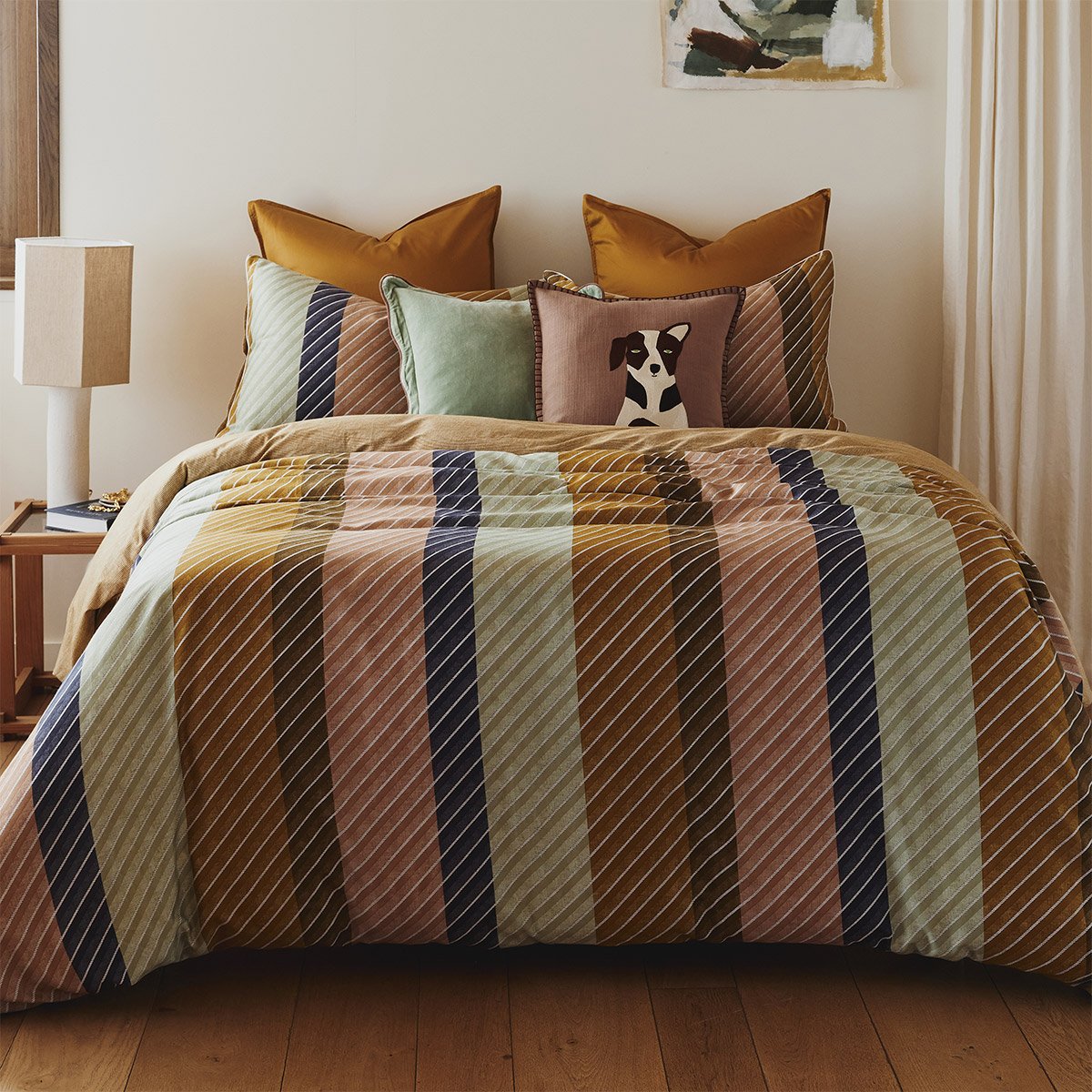 Drap plat en satin de coton lavé multicouleurs, SPENCER a motif, DESFORGES